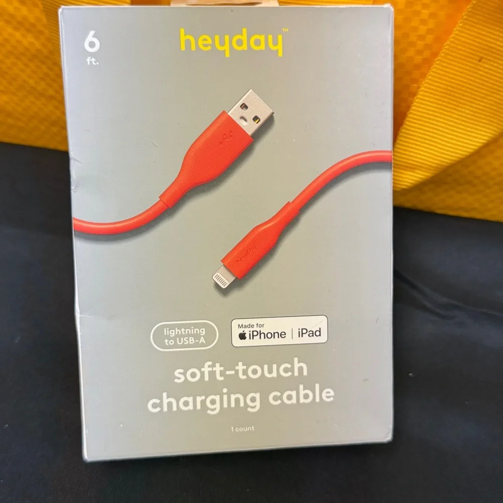 Heyday Red Lightning to USB-A Cable made for iPhone and iPad soft touch charging